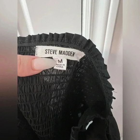 Steve Madden  | Black Smocked Puff Sleeved Peasant Mini Dress | Size M [24] - Picture 7 of 7